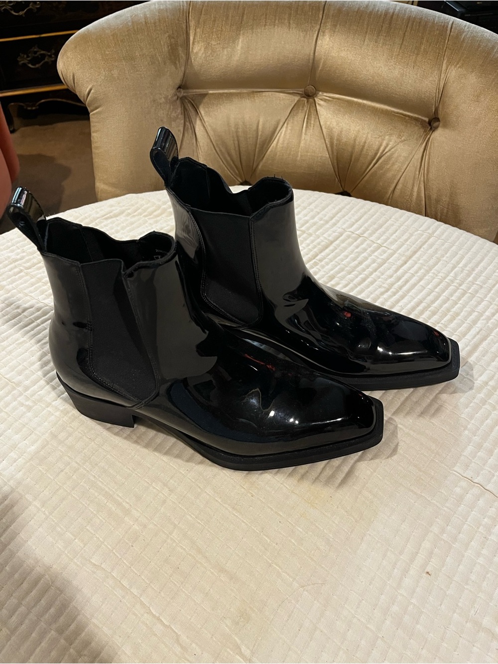 Zara Black Patent Chelsea Ankle Boots size 11 USA